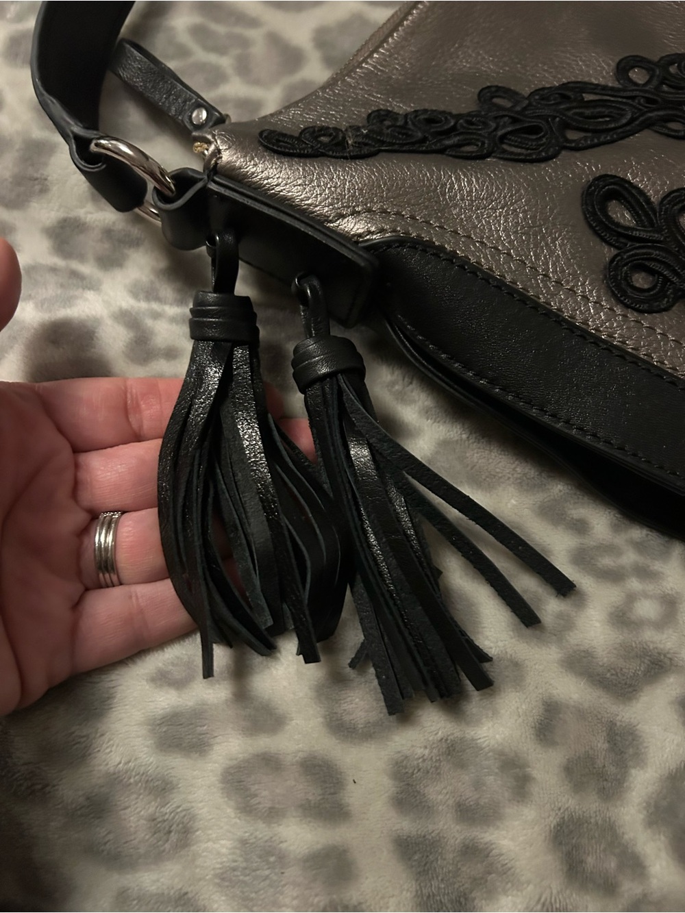 Frosting by Mary Norton Metallic Silver & Black Embellished Shoulder Bag - Picture 3 of 6